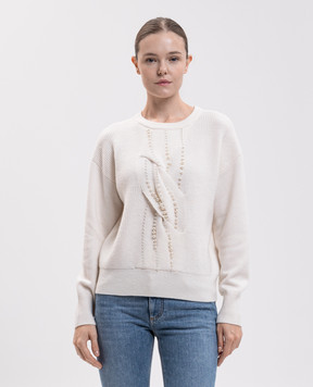 Twinset Свитер цвета айвори с бусинами 262AT3081