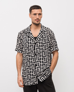 Balmain Чорна сорочка в брендовий принт FH1HN011VD01