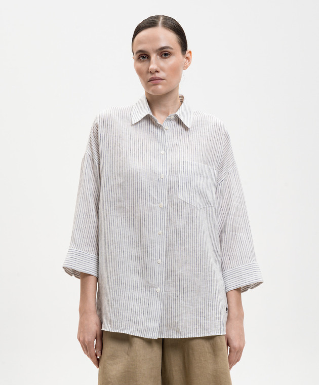 Max Mara Weekend Белая рубашка PANETTO из льна в полоску WKDPANETTO изображение 3