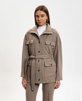 Yves Salomon Бежева куртка з кашеміру з поясом 26EYV04277CAFL