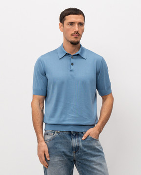 Dolce&Gabbana Голубое поло из шелка с вышивкой логотипа DG GXZ02ZJBSO5