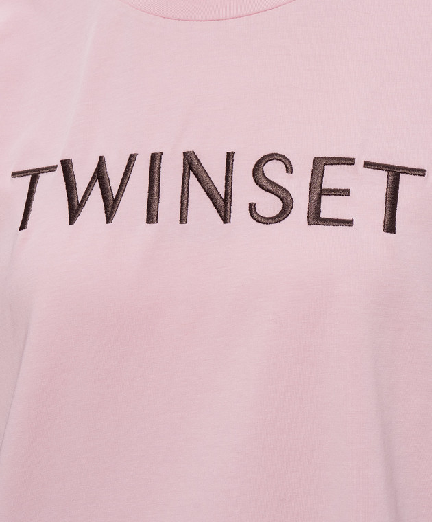 Twinset Рожева футболка з вишивкою логотипа 262LI2HLL зображення 5