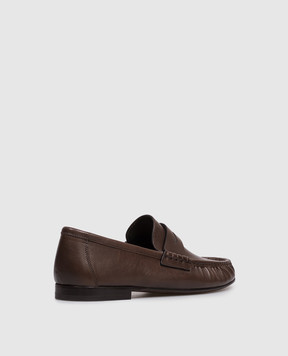 Brunello Cucinelli Коричневі шкіряні лофери з ланцюжком моніль MZSLC3370P