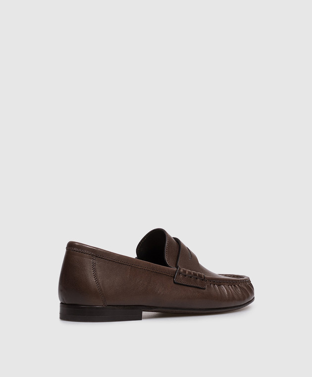 Brunello Cucinelli Коричневі шкіряні лофери з ланцюжком моніль MZSLC3370P зображення 3