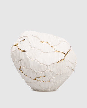 Fos Ceramiche Біла порцелянова фактурна ваза Zefiro з позолотою ZEFIROG