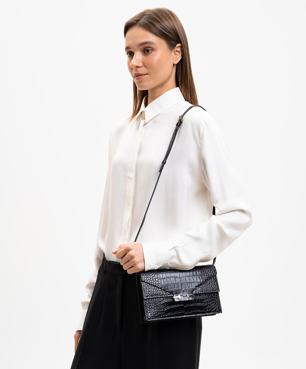 Tom Ford Черная кожаная сумка-мессенжер AUBE с тиснением под кожу крокодила S0531LCL607P изображение 2