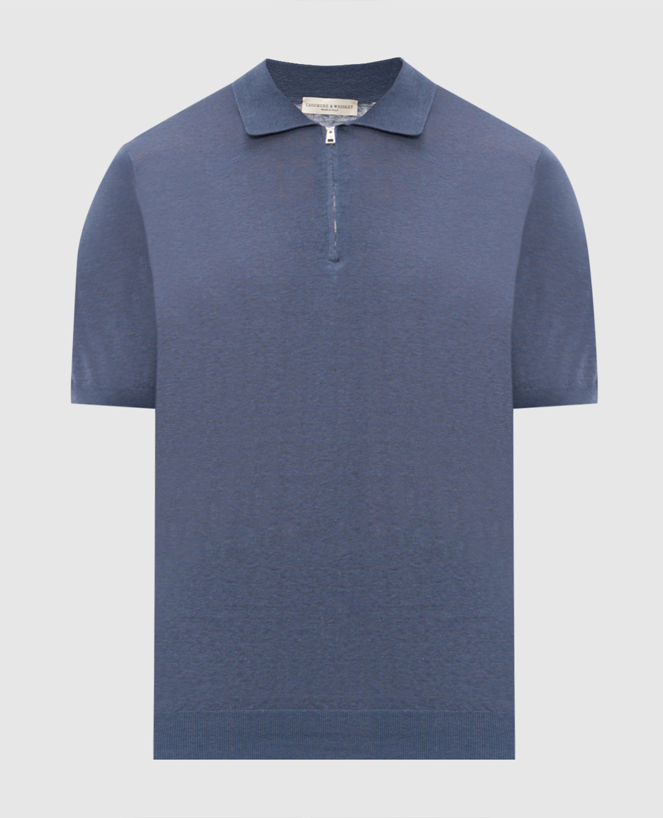 Синее поло из льна и шелка