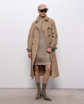 Brunello Cucinelli Бежевое ажурное платье с шелком и леном MEA345A90P