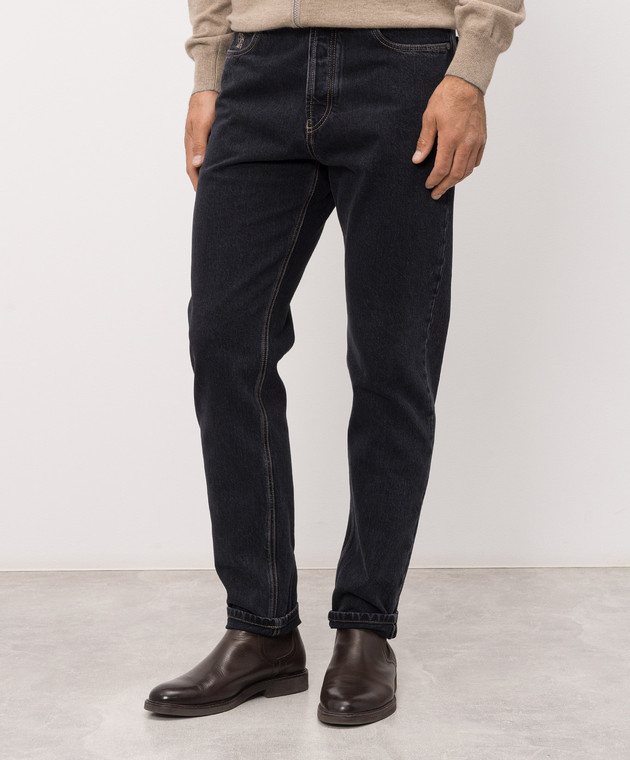 Brunello Cucinelli Темно-сині джинси з патчем логотипа M235PO1090 зображення 3