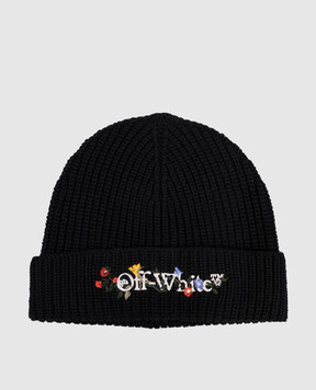 Off-White Черная шапка из шерсти с логотипом OWLC017F25KNI001