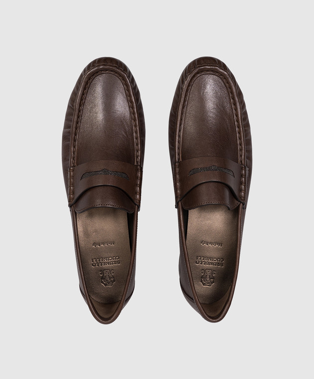 Brunello Cucinelli Коричневі шкіряні лофери з ланцюжком моніль MZSLC3370P зображення 4