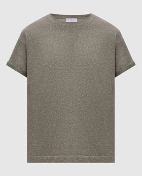 Brunello Cucinelli Зеленая футболка с кашемиром и шелком с люрексом M41810000