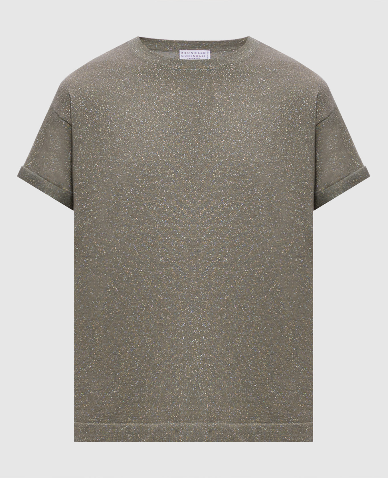 Зеленая футболка с кашемиром и шелком с люрексом