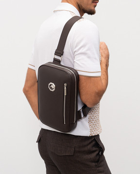 Stefano Ricci Коричнева шкіряна сумка-слінг з емблемою з палладієвим покриттям ND200PVD