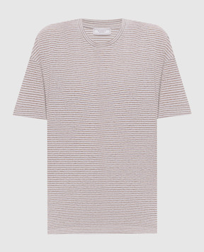 Peserico Бежевая футболка с леном в полоску A06022J003139