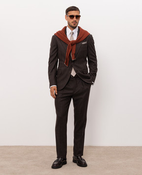 Brunello Cucinelli Коричневий костюм з вовни та кашеміру в смужку MV440LDTHH