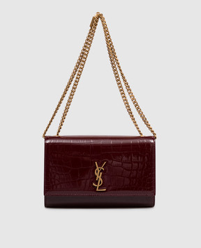 Saint Laurent Бордовая кожаная лакированная сумка KATE с тиснением под кожу крокодила 851504AAGKR