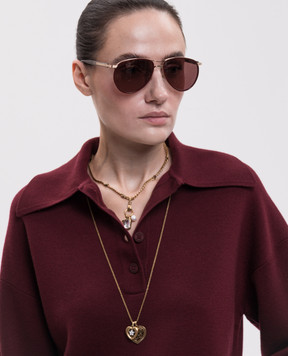 Twinset Золотистое ожерелье из двух цепочек с брендовыми подвесками 262TO5390