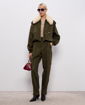 Givenchy Куртка кольору хакі з вовною та знімним хутром BW00TT164D