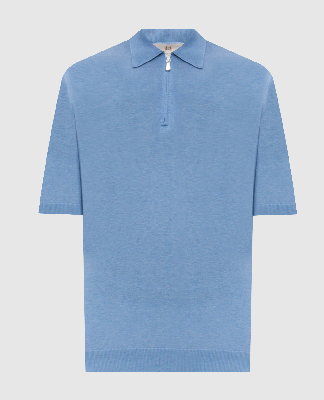 Голубое поло из шелка с нашивкой логотипа