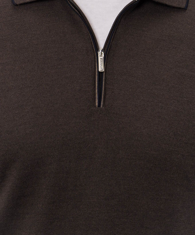 Bertolo Cashmere Коричневое поло из шерсти и шелка на молнии 902636002587 изображение 5