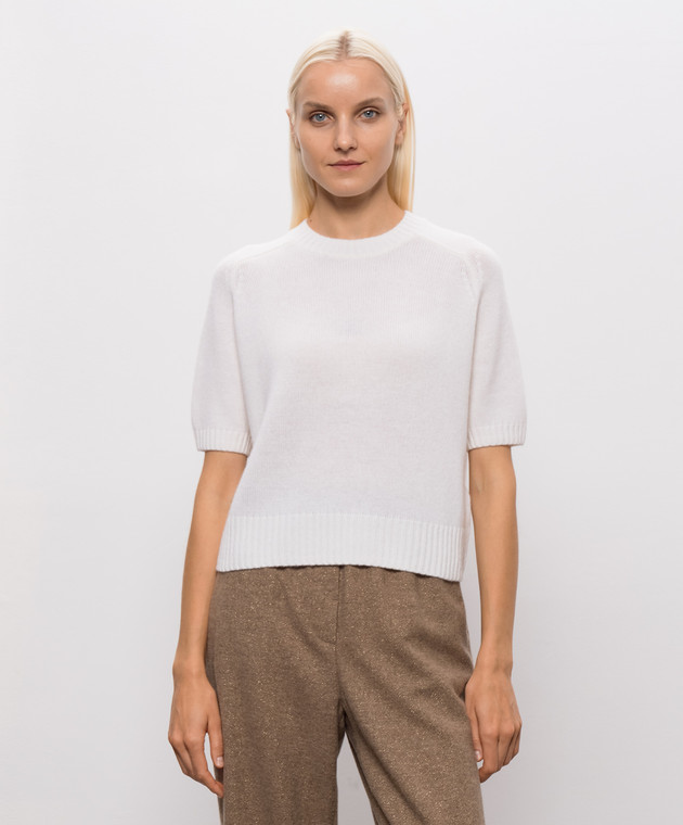 Allude Светр кольору айворі з короткими рукавами з кашеміру 26511152 зображення 3