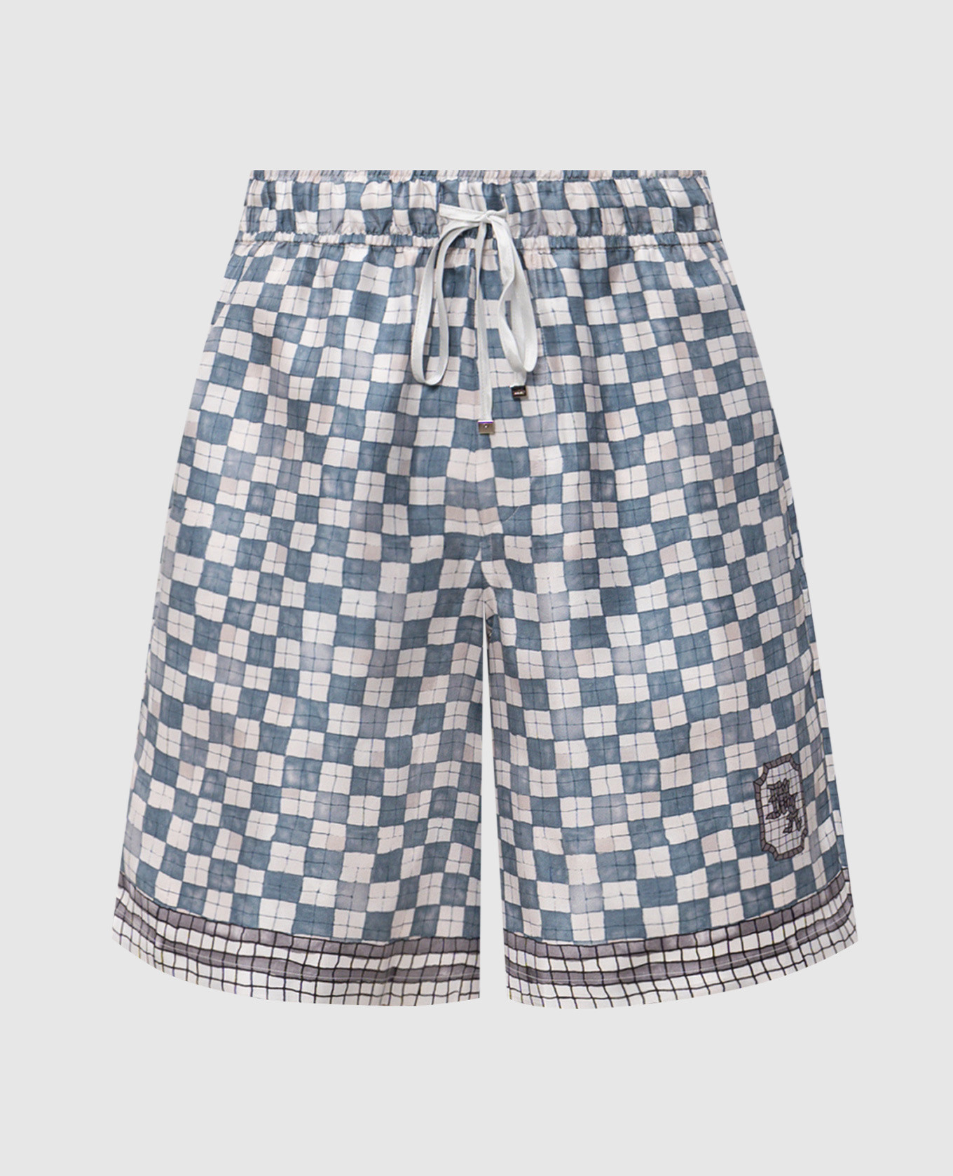 

Шорты из шелка в клетку, Синий, Шорты