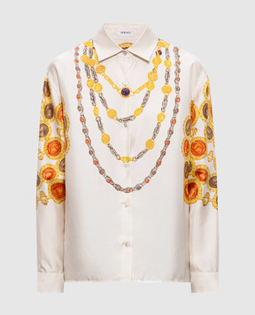 Versace Блуза кольору айворі із шовку в принт 10242211A18007