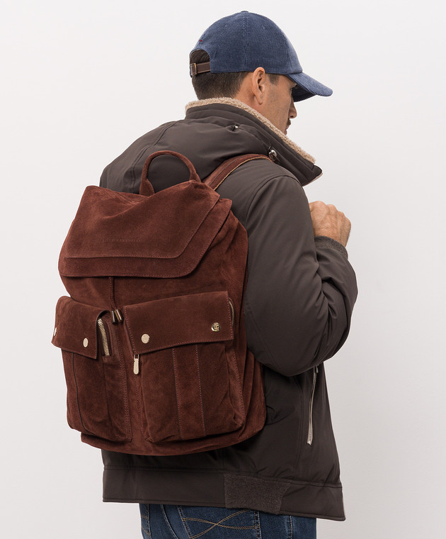 Brunello Cucinelli Бордовый замшевый рюкзак Leisure MBSFBU325 изображение 2