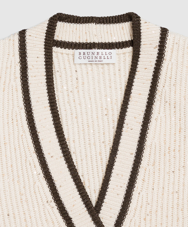 Brunello Cucinelli Дитячий бежевий кардиган з паєтками BDVM77406C зображення 3