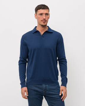 Stefano Ricci Синє поло з довгими рукавами з нашивкою емблеми K616440P36F26109