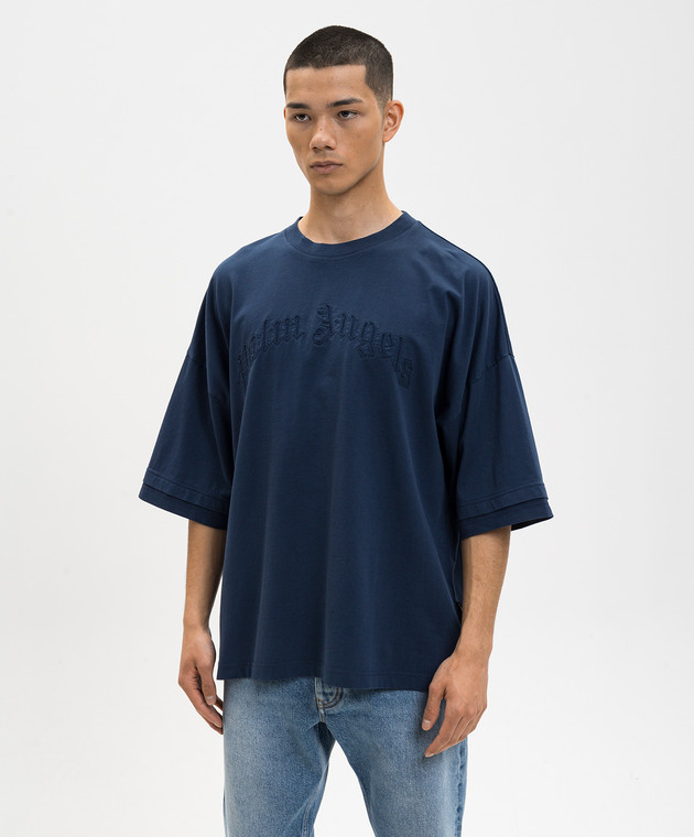 Palm Angels Синя футболка з логотипом PMAA10QS26JER001 зображення 3