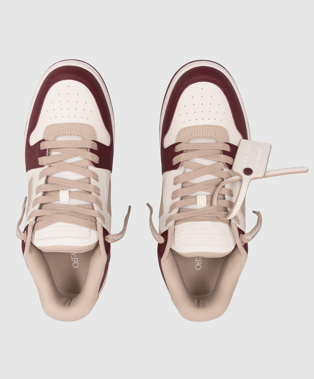 Off-White Бордовые кожаные кроссовки Out Of Office OF05726609 изображение 4