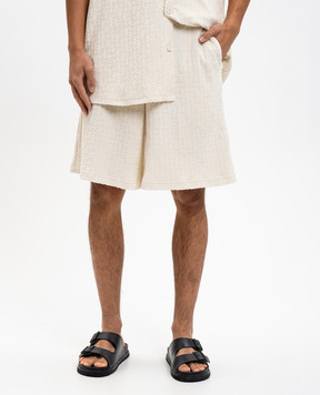 Off-White Бежеві махрові шорти у візерунок логотипа 44MCB092C9J001