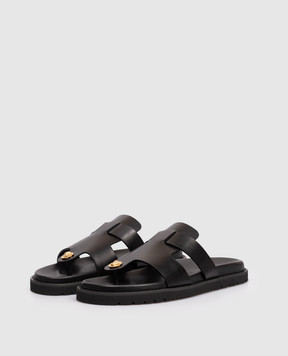 Versace Черные кожаные шлепанцы с эмблемой 10218581A16146
