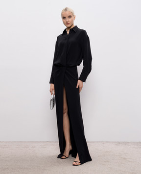 Dondup Чорна сукня-сорочка максі з розрізом DA517IF0048DXXX