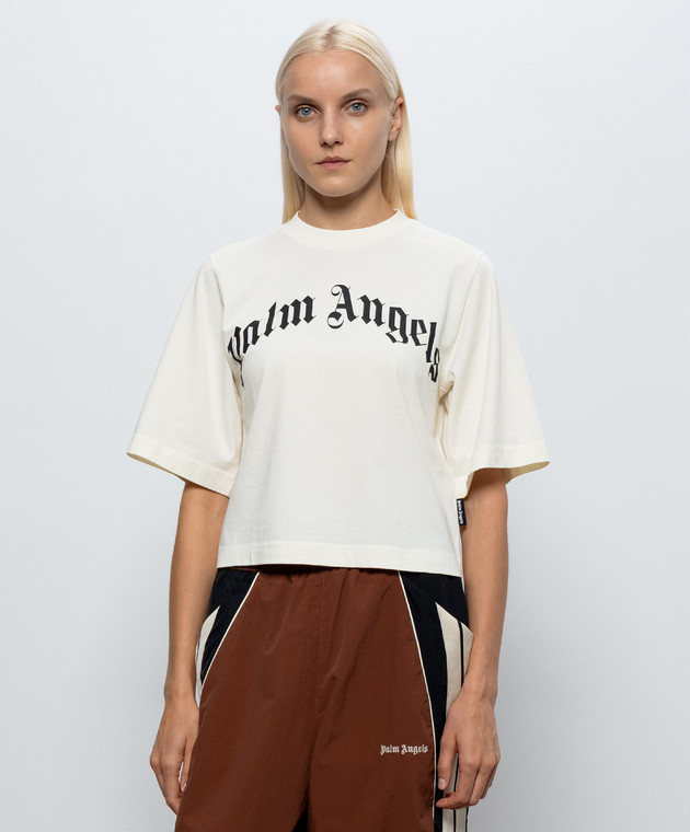 Palm Angels Футболка цвета айвори с принтом логотипа PAWAA003JR001 изображение 3