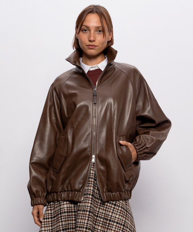 Brunello Cucinelli Коричнева шкіряна куртка MPNMO7569P зображення 3