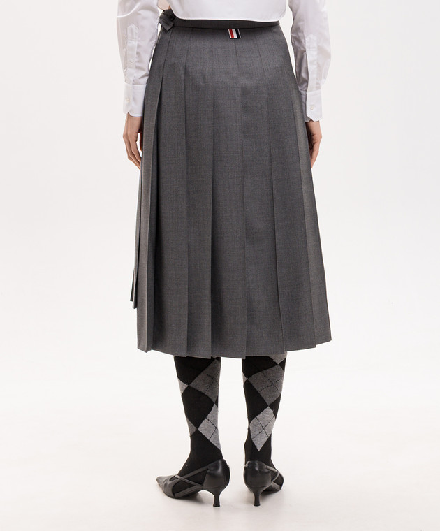 Thom Browne Серая юбка-плиссе из шерсти FGC400V00626 изображение 4