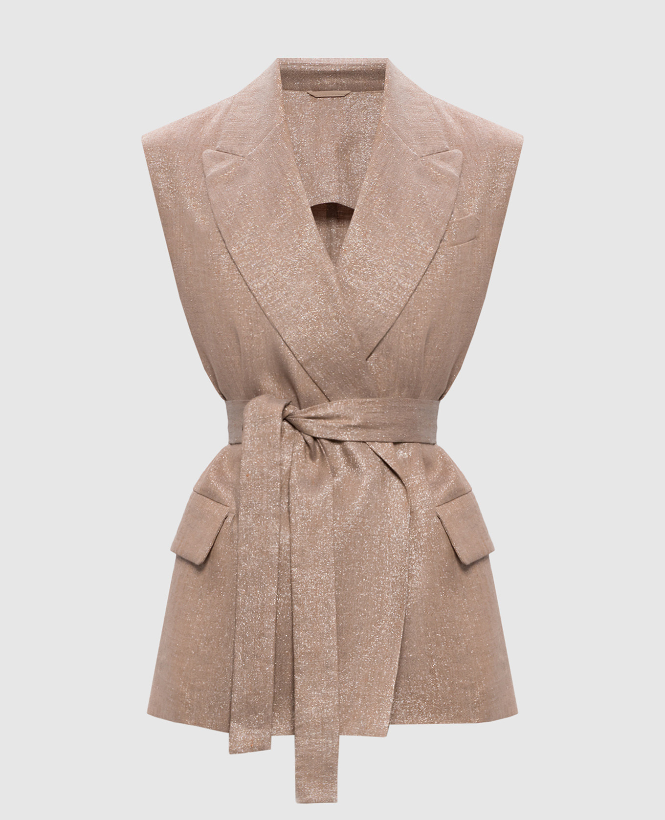 Бежевий жилет на запах з льону з люрексом