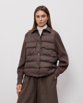 Brunello Cucinelli Коричнева пухова куртка з ланцюжком моніль MD5987696P