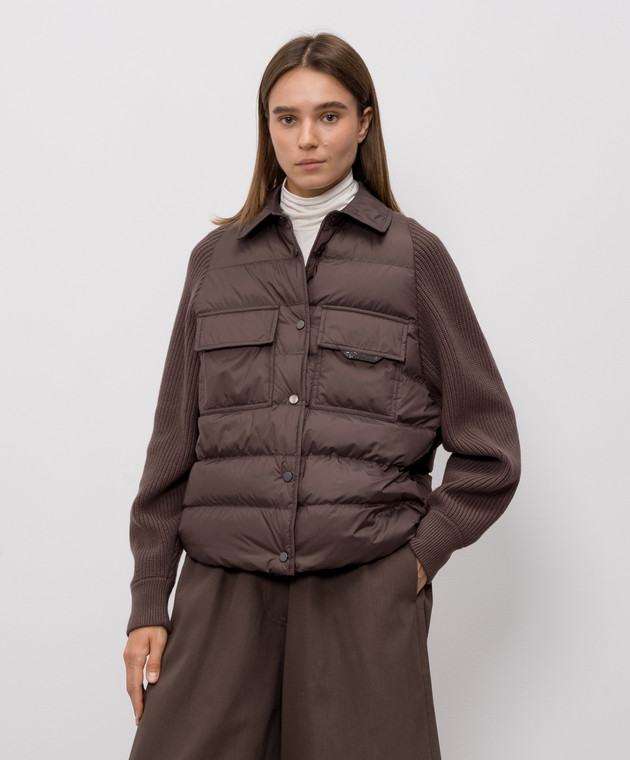 Brunello Cucinelli Коричнева пухова куртка з ланцюжком моніль MD5987696P зображення 3