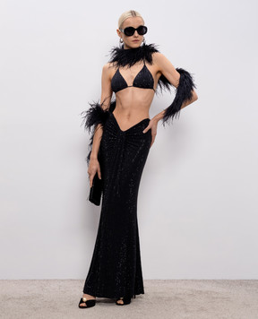 Venuja Черная пляжная юбка макси MALIBU с кристаллами SK005A