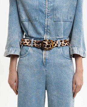 Dolce&Gabbana Бежевый ремень из кожи с ворсом в леопардовый принт BE4609AV769