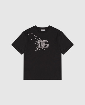 Dolce&Gabbana Детская черная футболка с фактурной монограммой логотипа DG L4JTHVG7Q0T26