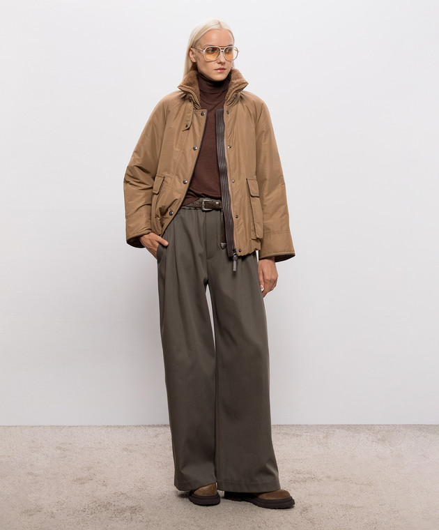 Brunello Cucinelli Коричневая пуховая куртка с мехом MH5253658 изображение 2