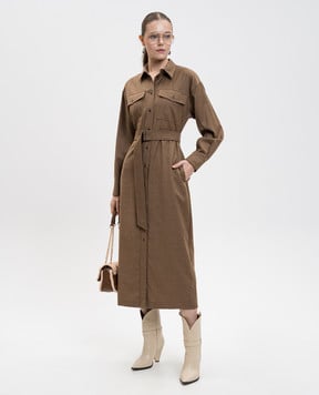 Max Mara Weekend Коричневое платье-рубашка STEMMA из шерсти STEMMA