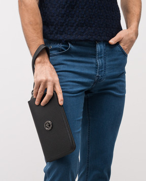 Stefano Ricci Черный кожаный кошелек-клатч с металлической эмблемой PP312GUVD