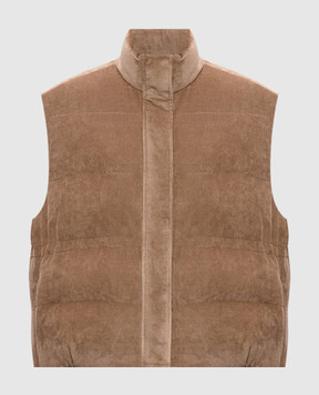 Brunello Cucinelli Коричневий вельветовий пуховий жилет з ланцюжком моніль MG5477613P