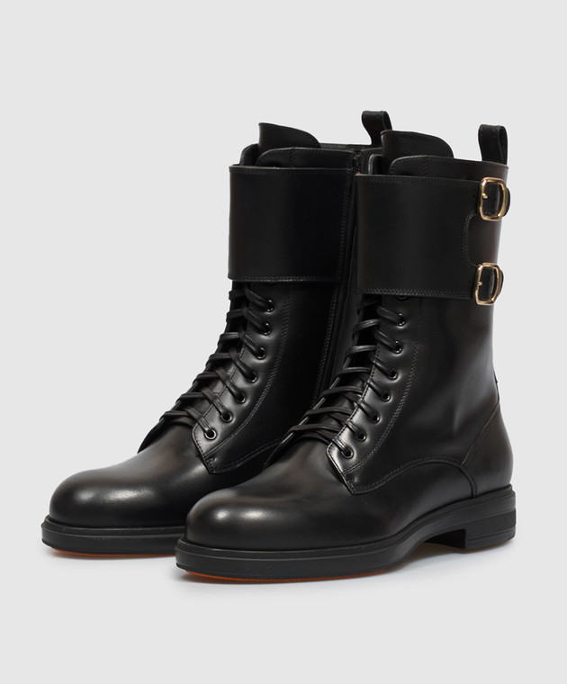 Santoni Чорні шкіряні черевики з ремінцями WTYW72409NERNDYL зображення 2